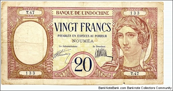 20 Francs (New Caledonia 1929)  Banknote