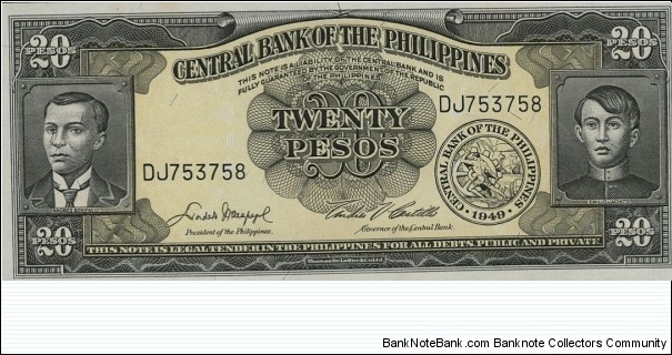 20 Pesos - Andres Bonifacio, Emilio Jacinto Banknote