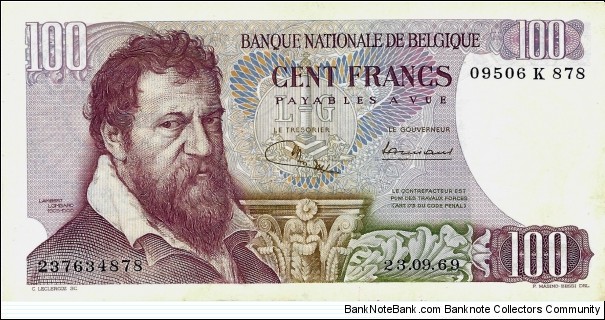 BELGIUM 100 Francs 1969 Banknote