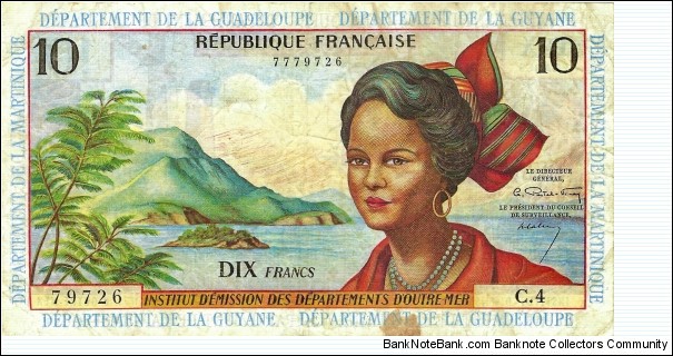 FRENCH ANTILLES 10 Francs 1963 Banknote