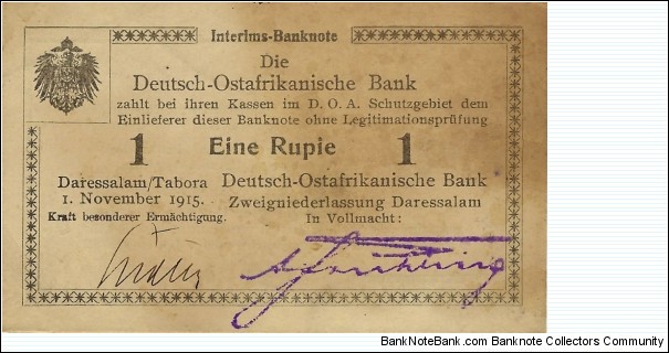 GERMAN EAST AFRICA 1 Rupie 1915 Banknote