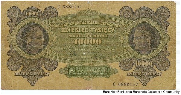POLAND 10,000 Marek Polskich 1922 Banknote
