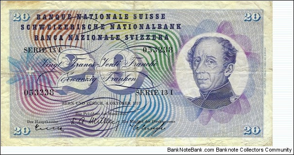 SWITZERLAND 20 Francs 1957 Banknote