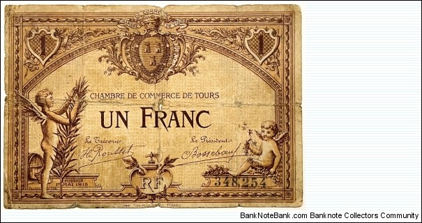 1 Franc (Chambre de Commerce de Tours 1915) Banknote