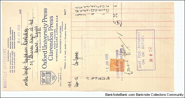 32.8 Pounds (Oxford University / Anglo-Egyptian Perfin Revenues / Kingdom of Egypt 1934)  Banknote