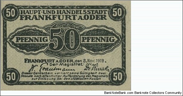 50 Pfennig - Notgeld of the city Frankfurt an der Oder. Banknote