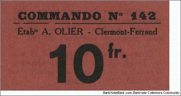 10 Francs - POW camp Clermont-Ferrand.  For use by Axis prisoners in France. Banknote