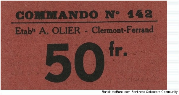 50 Francs - POW camp Clermont-Ferrand.  For use by Axis prisoners in France. Banknote