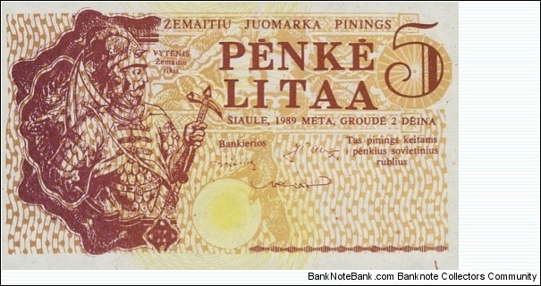 5 Litaa - Zemaitiu festival. Banknote