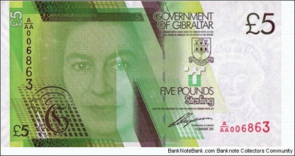 Gibraltar 2011 5 Pounds. Banknote