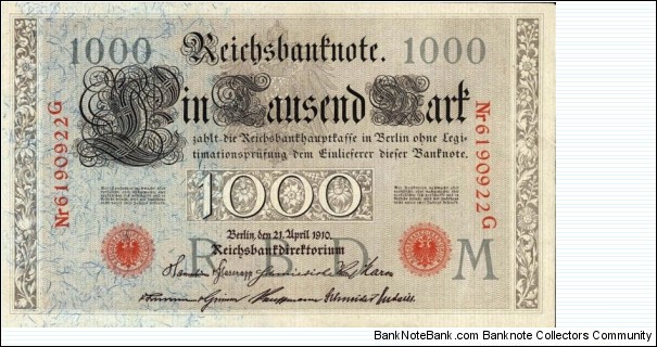 German Empire 1000 Mark 1910 Banknote