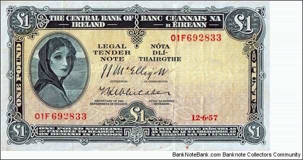 Ireland 1957 1 Pound.

 Banknote