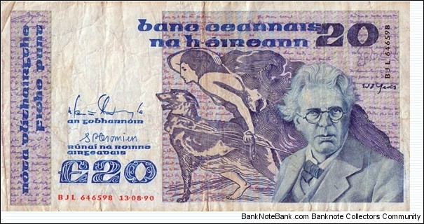 Ireland 1990 20 Pounds. Banknote
