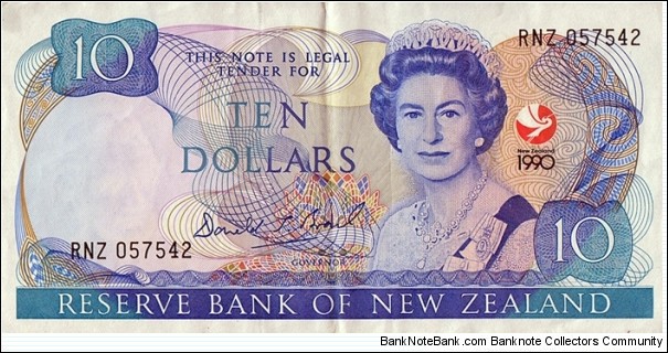 New Zealand 1990 10 Dollars.

RNZ = Radio New Zealand. Banknote