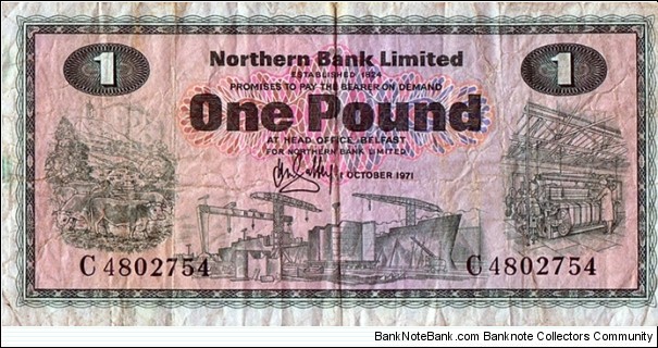Ulster (Northern Ireland) 1971 1 Pound. Banknote