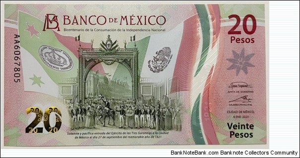 20 Pesos (Bicentennial of Nacional Independence /1821-2021) Banknote