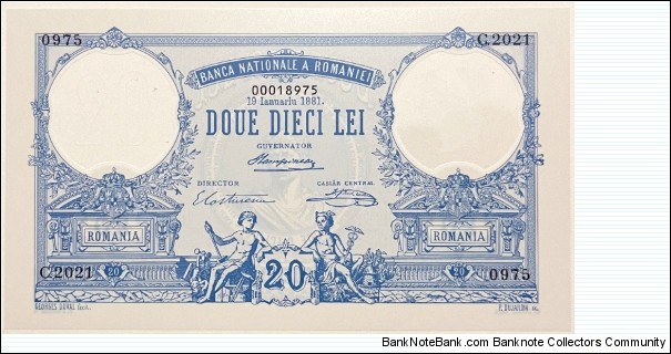20 Lei (Polymer official modern reprint by Romanian National Bank after first banknote issued by BNR in 1881 / Limited issue of 30,000 pc) Banknote