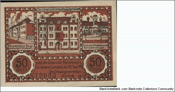 50 Pfennig Notgeld Bielschowitz (Bielszowice- district in the west of Ruda Śląska, Silesian Voivodeship, southern Poland) Banknote