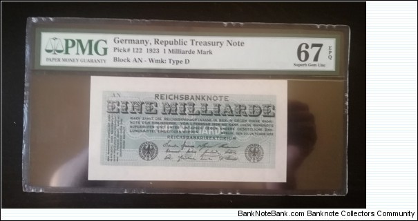 1 Mrd Mark Germany Inflation PMG grading Top Up Banknote