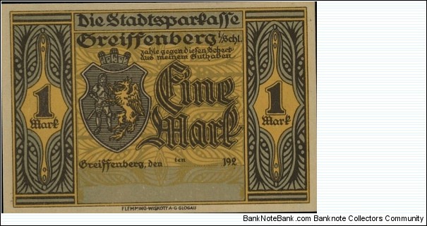 Greiffenberg 1 Mark notgeld Banknote