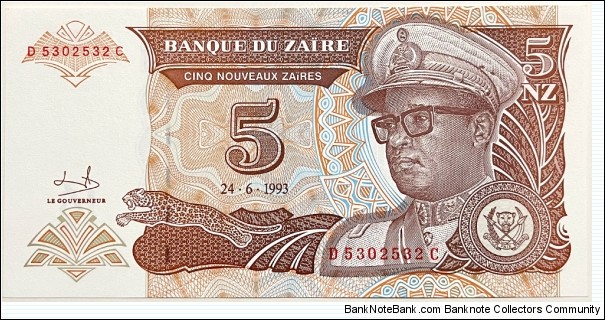5 Nouveaux Zaires(Zaire 1993) Banknote