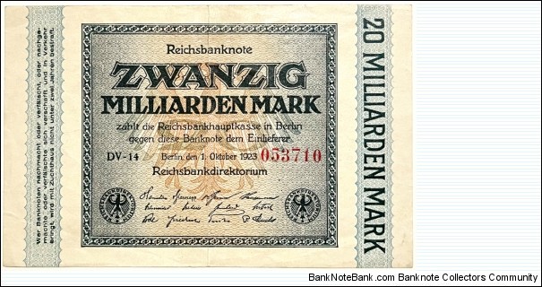 20.000.000.000 Mark (Weimar Republic 1923)  Banknote