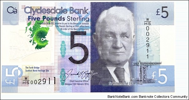 5 Pounds Sterling (Clydesdale Bank / 2016)  Banknote