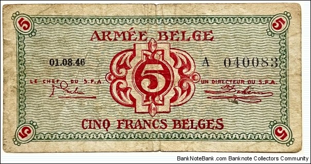5 Francs (Armée Belge/ Military Occupation of Germany - 1946) Banknote