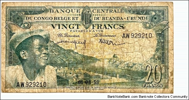20 Francs (Congo-Belge and Rwanda-Burundi) Banknote