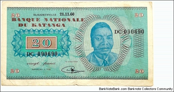 20 Francs (Katanga 1960 / Series 09 06 90) Banknote