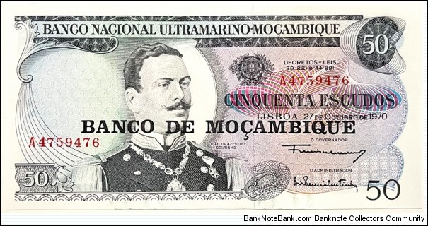 50 Escudos (overprinted in 1976 /consecutive series 2 of 2 - A 475 9 476) Banknote