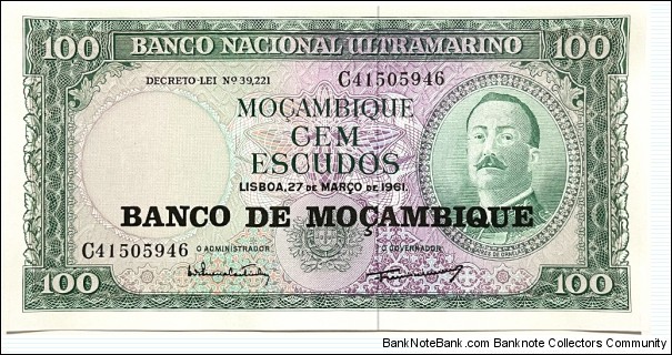 100 Escudos (overprinted in 1976 /consecutive series 1 of 3 - C 41505946) Banknote