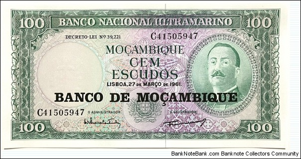 100 Escudos (overprinted in 1976 /consecutive series 2 of 3 - C 41505947) Banknote