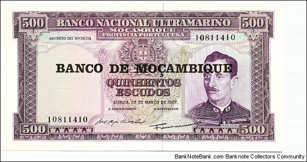 500 Escudos (overprinted in 1976 /consecutive series 1 of 2 - 10 811 410) Banknote