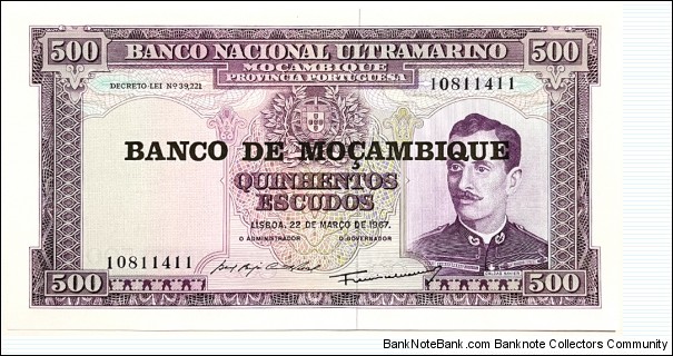 500 Escudos (overprinted in 1976 /consecutive series 2 of 2 - 10 811 411)  Banknote