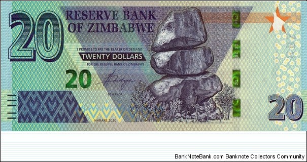 Zimbabwe 2020 20 Dollars. Banknote