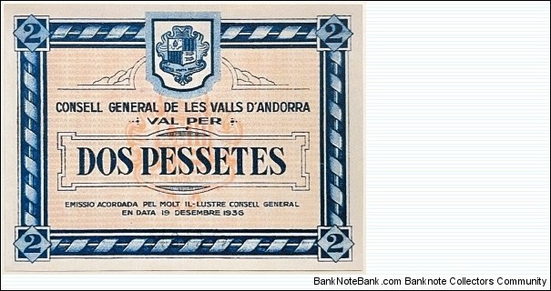 2 Pessetes (1st Issue / Official Reproduction) Banknote