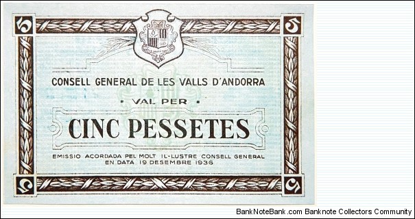 5 Pessetes (2nd Issue / Official Reproduction) Banknote