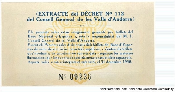 Banknote from Andorra year 1936