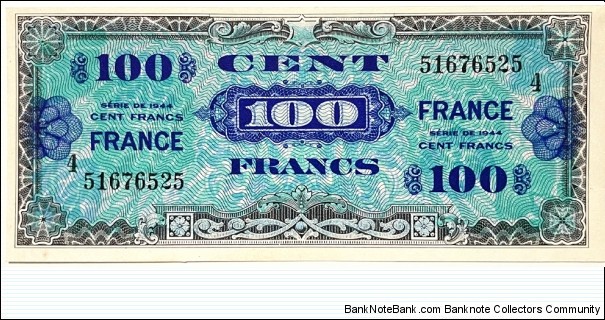 100 Francs (2nd Issue - Provisional Currency 1944 / Block #4)  Banknote