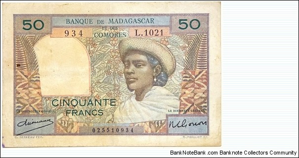 50 Francs (Madagascar and Comoros 1950) Banknote
