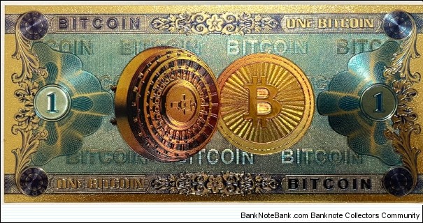 1 BitCoin (Crypto Bank / 24K Gold Plated Polymer / Souvenir note issue) Banknote