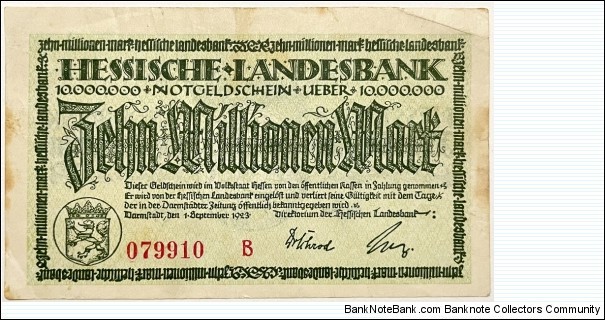 10.000.000 Mark (Local Issue - Notgeld / State of Hessen / Weimar Republic 1923)  Banknote