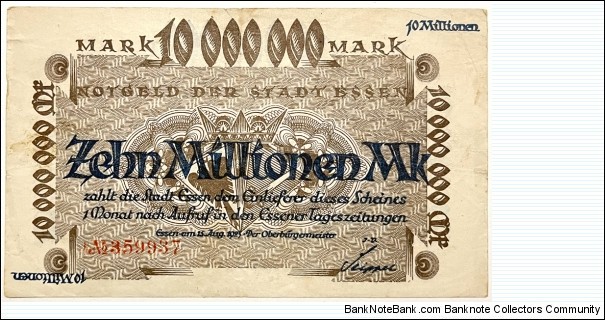 10.000.000 Mark (Local Issue / Essen Municipality / Weimar Republic 1923) Banknote