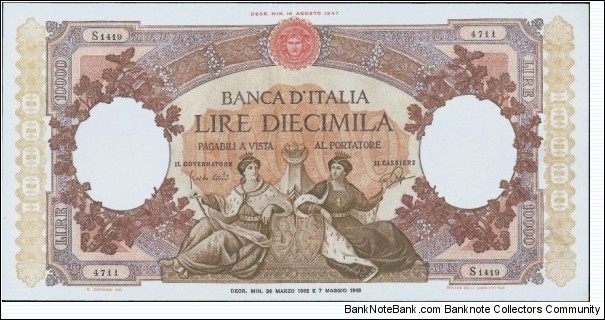 (Reproduction) / 10.000Lire / pk (89d) / (24 Marzo 1962) Banknote