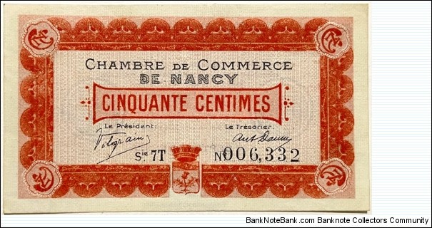 50 Centimes (Chambre de Commerce de Nancy 1917)  Banknote