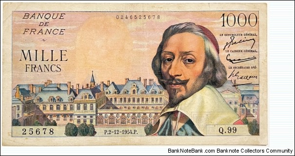 1000 Francs (4th Republic / Partial ladder serial 25678) Banknote