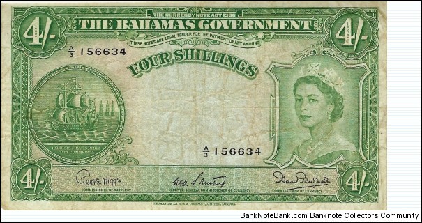 BAHAMAS 4 Shillings 1953 Banknote