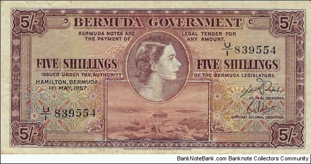 BERMUDA 5 Shillings 1957 Banknote