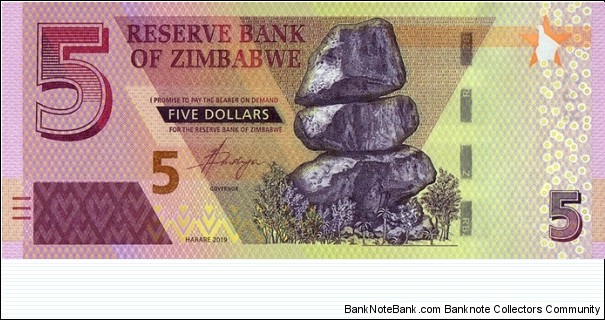 Zimbabwe 2019 5 Dollars. Banknote
